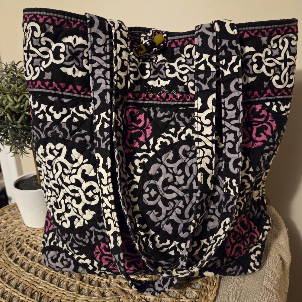 Vera Bradley Black And Pink Tote Bag With Elegant Design Euc!